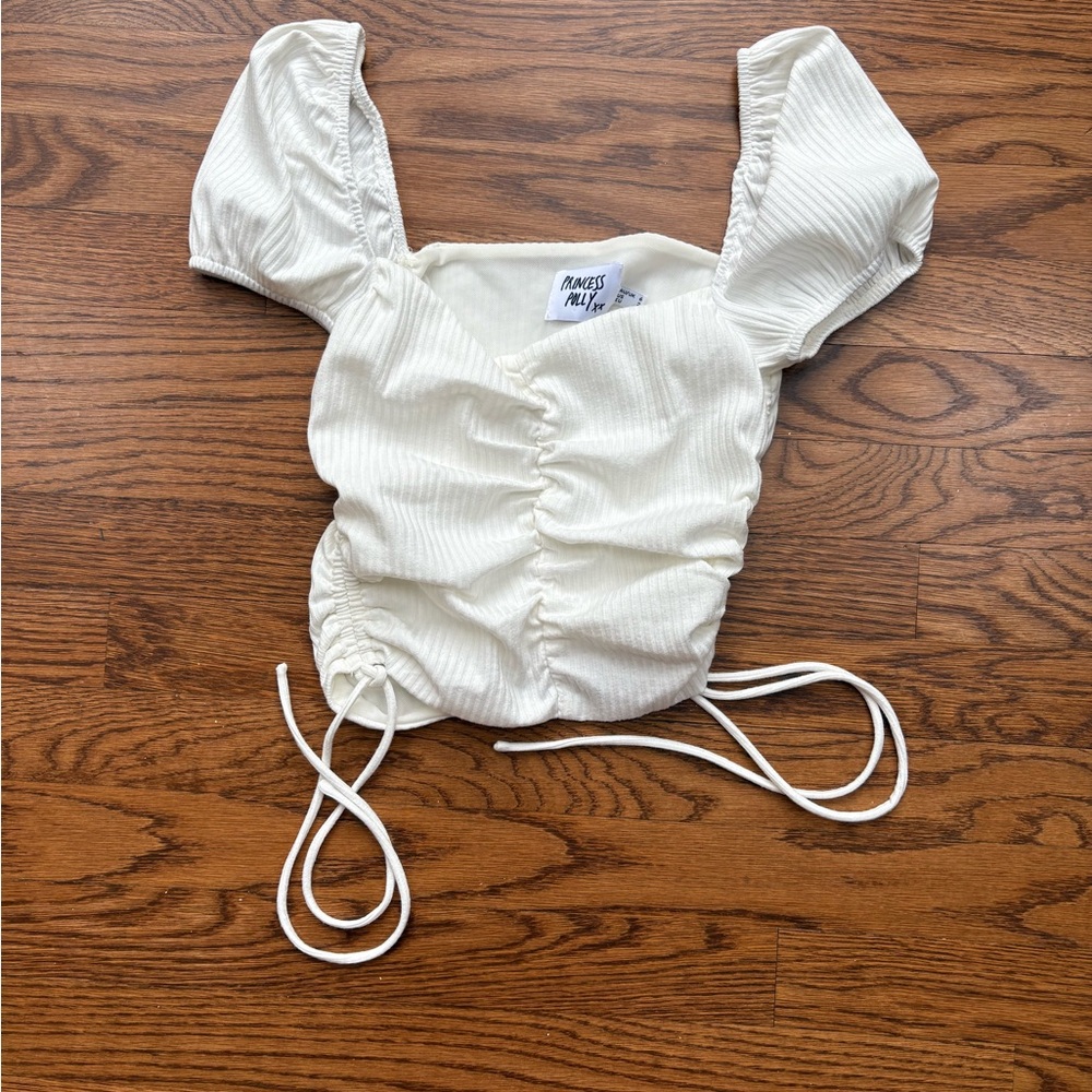 Princess Polly Cream Ruched Top